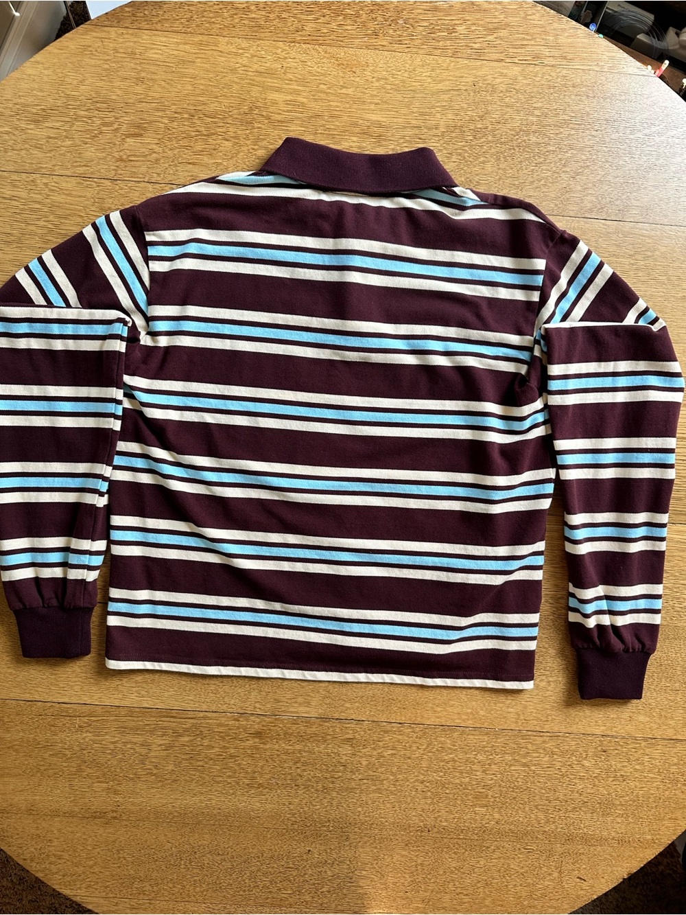 Lioness Leisure Long Sleeve Polo in Chocolate Multi Stripe Size Small - Picture 4 of 11